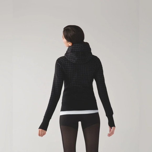 Lululemon Scuba Hoodie II Giant Houndstooth Dip Dye Deep Coal Black/Black Size 2 - Picture 3 of 10